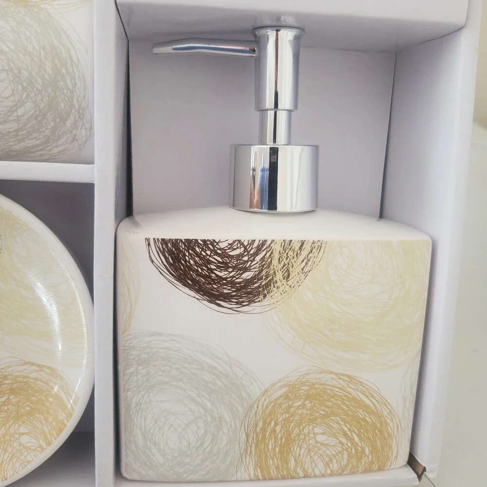 Lux Bath COIL Hazel 4-Piece Ceramic Bathroom Accessory Set - Soap Dispenser